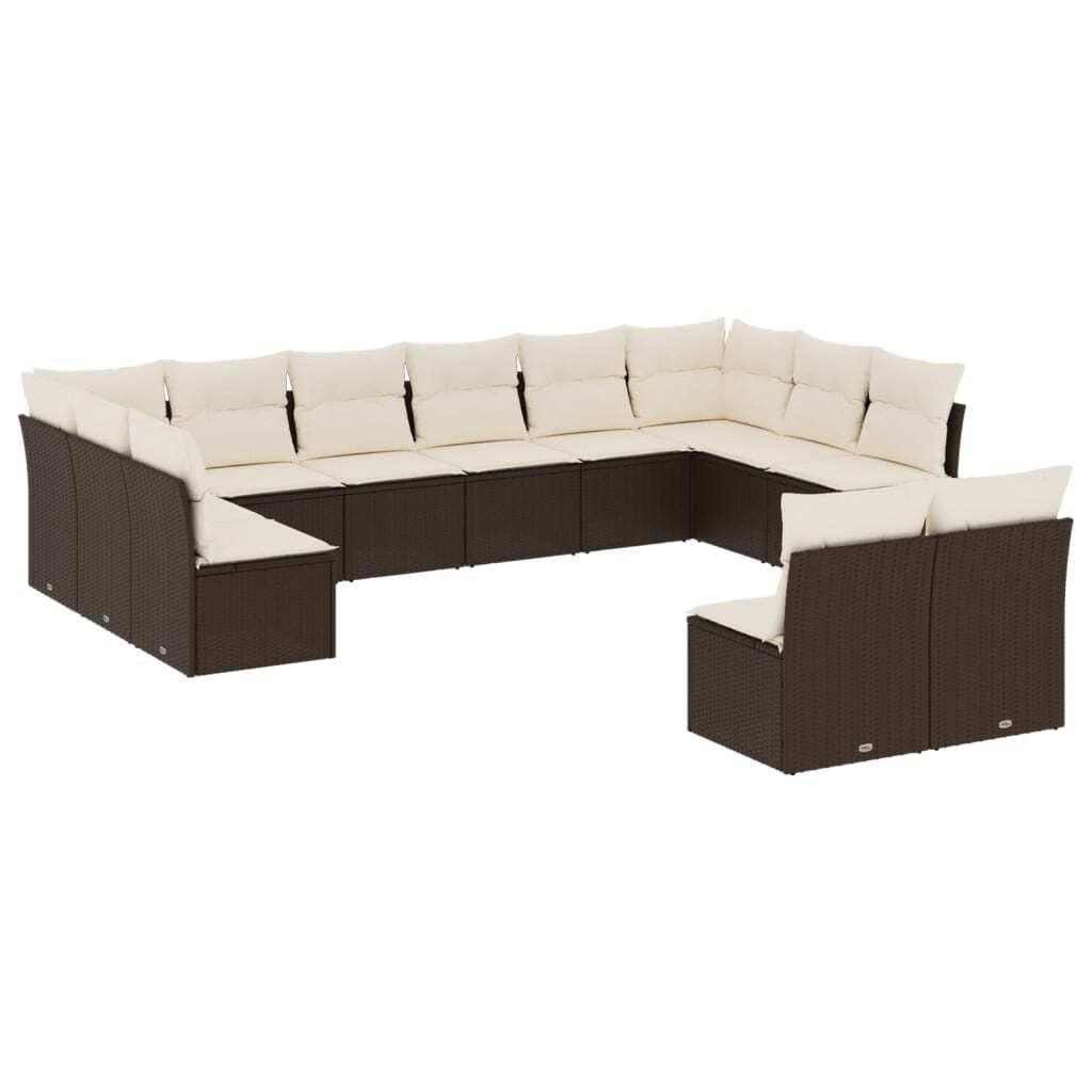 vidaXL 12-tlg. Garten-Sofagarnitur mit Kissen Braun Poly Produktbild 