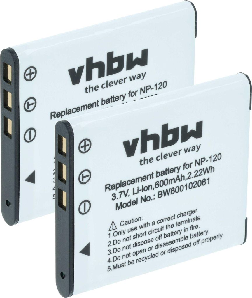 vhbw 2x Akku Ersatz für Casio NP-120 für Kamera (550 mAh, Produktbild 