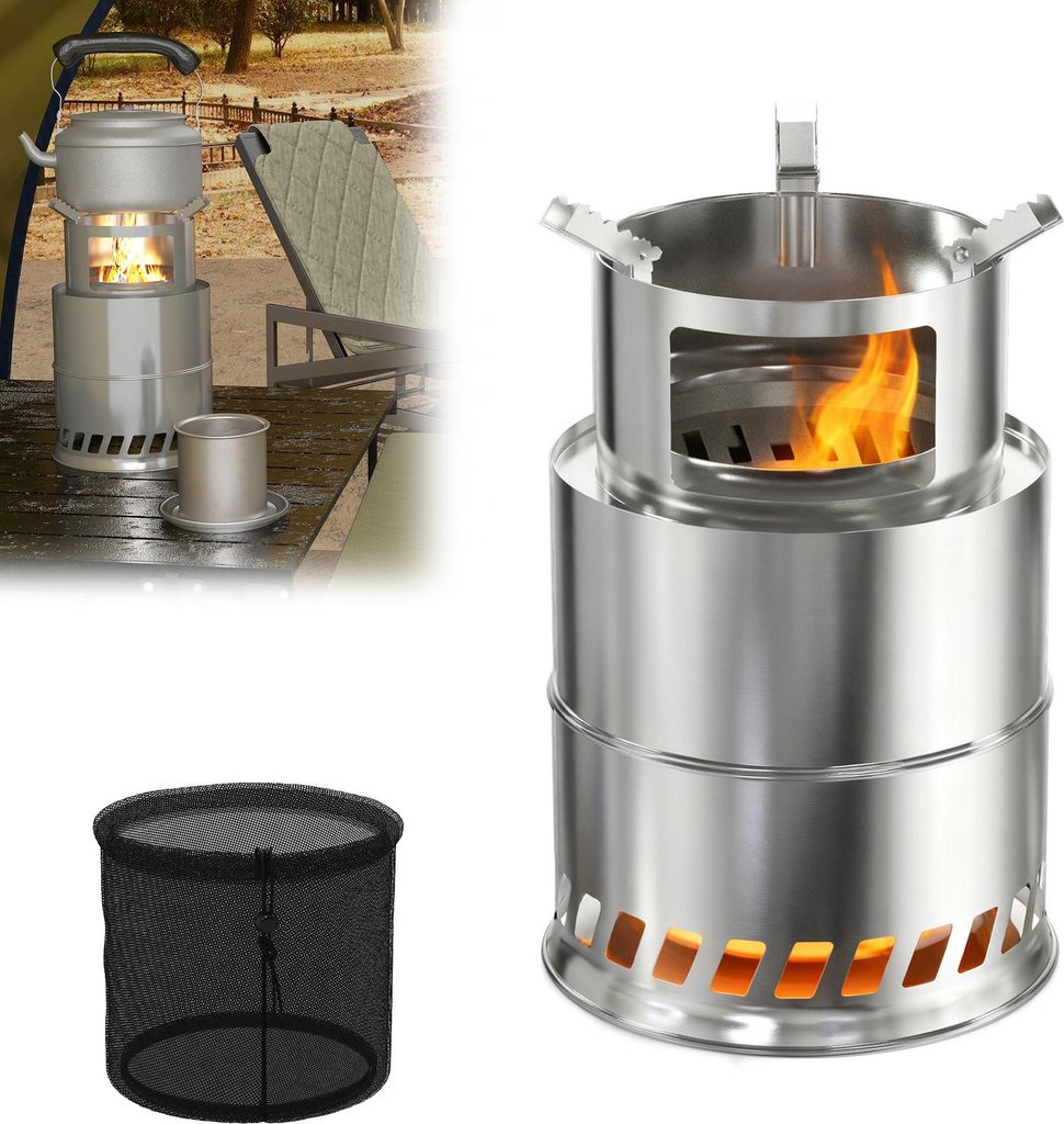 LARS360 3-in-1 Edelstahl Raketenofen – Outdoor Campingkocher, kompakt & vielseitig, effiziente Holzverbrennung, für Zelten, Garten & Picknick