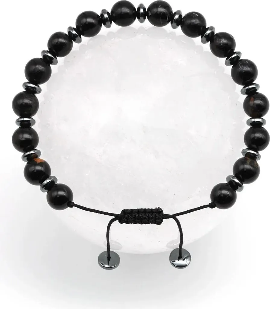 Bracelet en Nuummite naturelle et hématite, bijou macramé fait main