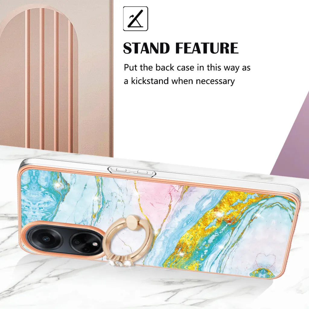 Oppo A98 Cover Marmo Blu - Custodia Shockproof con Supporto Anello - 3