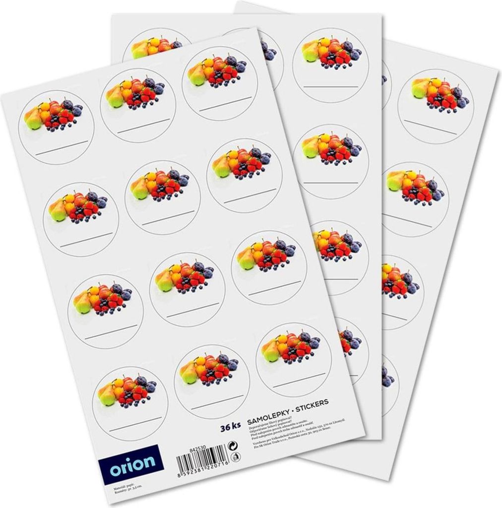 Orion | Etiketten Selbstklebend - 3,5 Cm - 36 Stück - Obstmotiv - Laminierter Papier