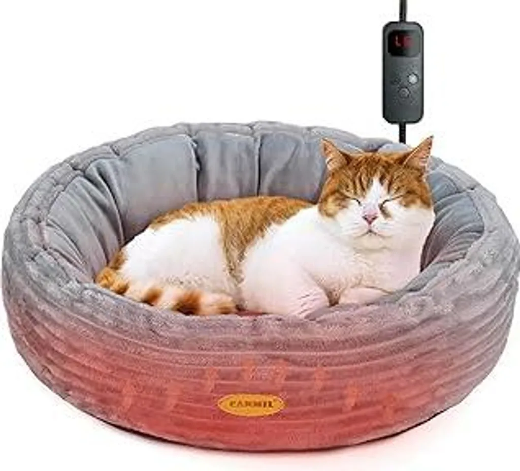 Cuccia Riscaldata Gatti e Cani Piccoli | Ciambella Lavabile 50cm Grigia
