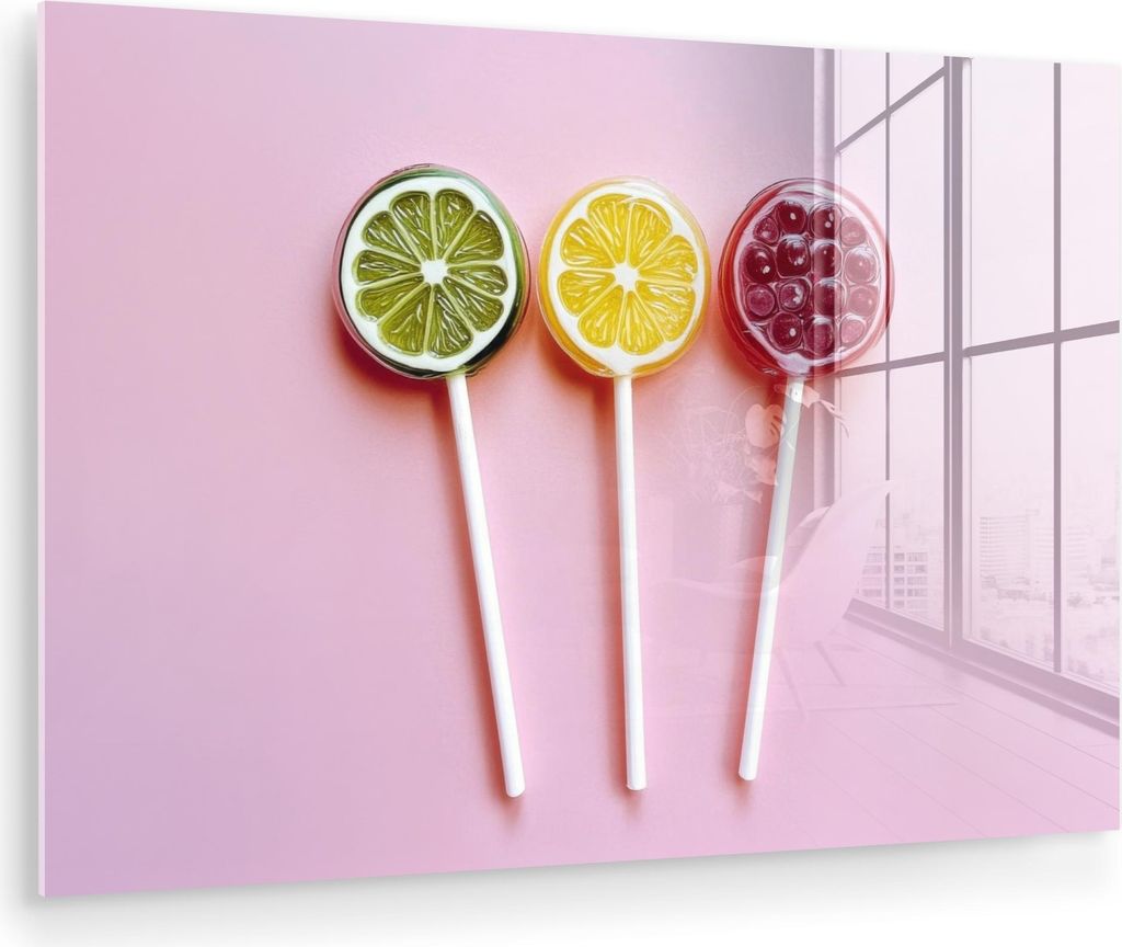 MuchoWow Glasbilder - Bilder auf Wandbild - Foto auf Glas Lollipop - Bonbon - Zitrusfrucht 90x60 cm Wanddekoration aus Glas - Acrylglasbild - Acryl...