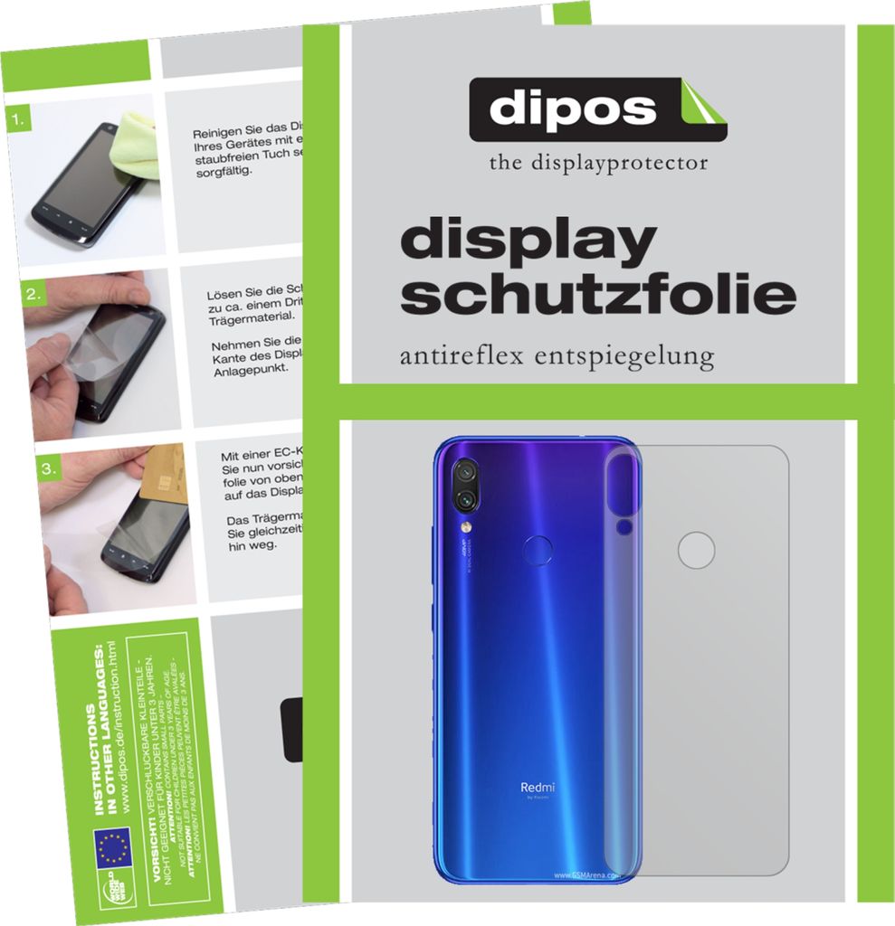 1x Schutzfolie für Xiaomi Redmi Note 7S Rückseite matt Displayschutzfolie Folie Display Schutz dipos