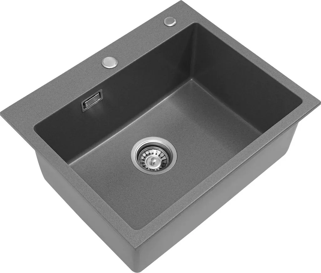 Évier de cuisine anti-tache en quartz gris clair, bac profond 21 pouces