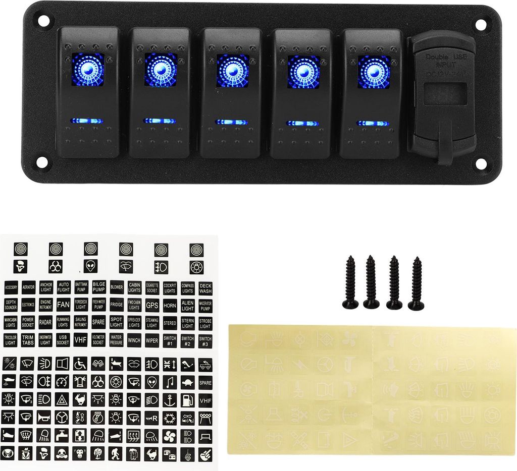 5 Gangrocker -Schalter Panel 12V -24V Dual USB Ladegerät LED -Spannungsanzeige für Off für LKW -RV -Yacht
