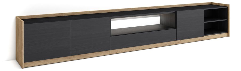 TV-Möbel Holzeffekt schwarz und eiche 310x37x50cm mit Led