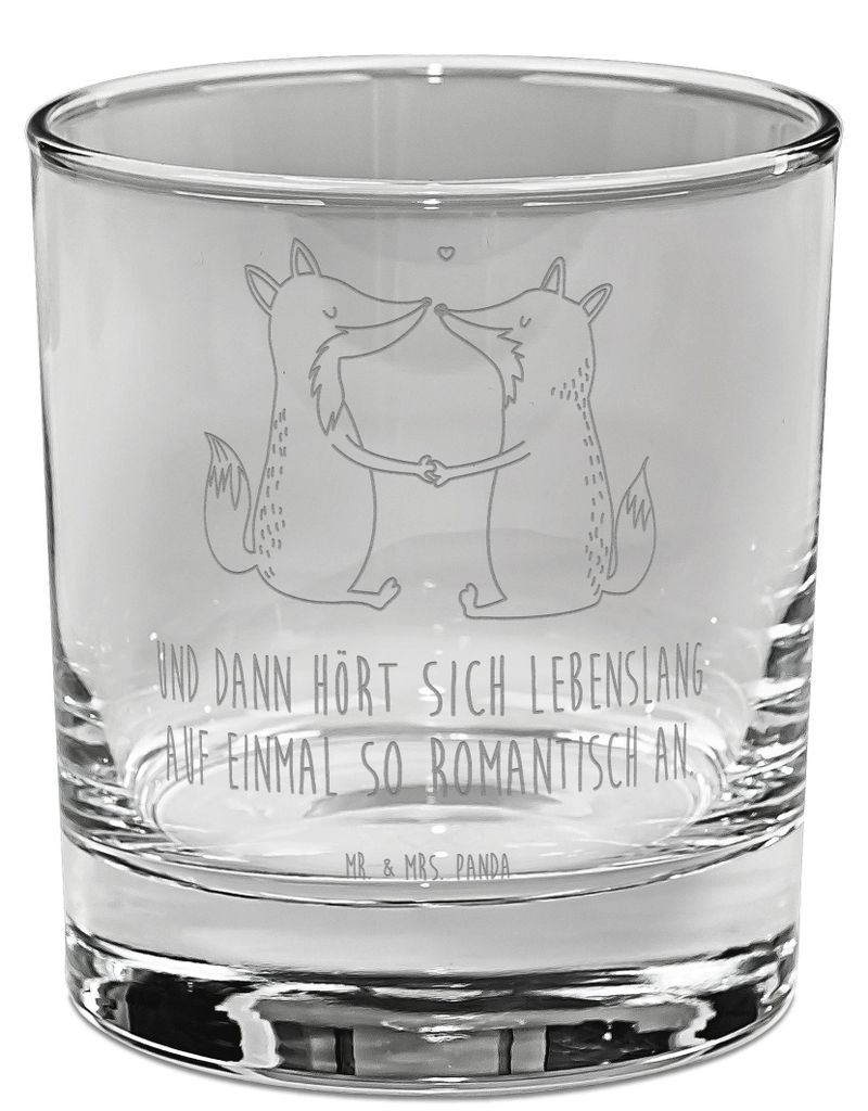 Mr. & Mrs. Panda Whiskyglas Füchse Liebe - Transparent - Geschenk, Scotch Glas, Freundin, Whisky Tumbler, Partner, Fuchs, Whiskey, Gravur, Fox