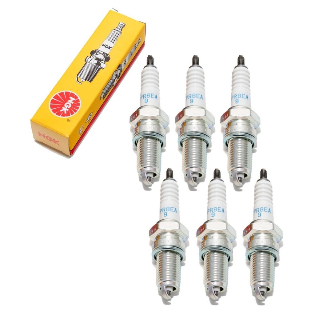 Zündkerzen Set NGK 6x DPR8EA-9 Zündkerze entstört, 19,0mm Langgewinde Ø 12,0mm Hex 18,0mm, Elektrodenabstand 0,90mm, Wärmewert 8, 3483 / 4929 ...