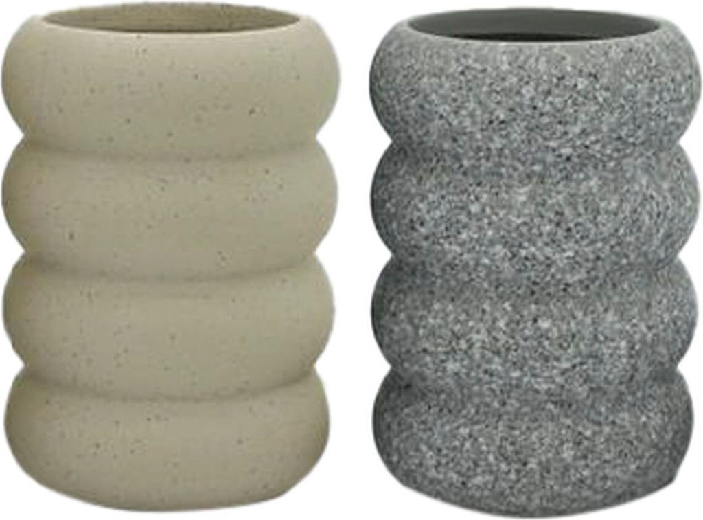 Zahnbürstenhalter Home ESPRIT Grau Creme Dolomite 7 x 7 x 10 cm (2 Stück)