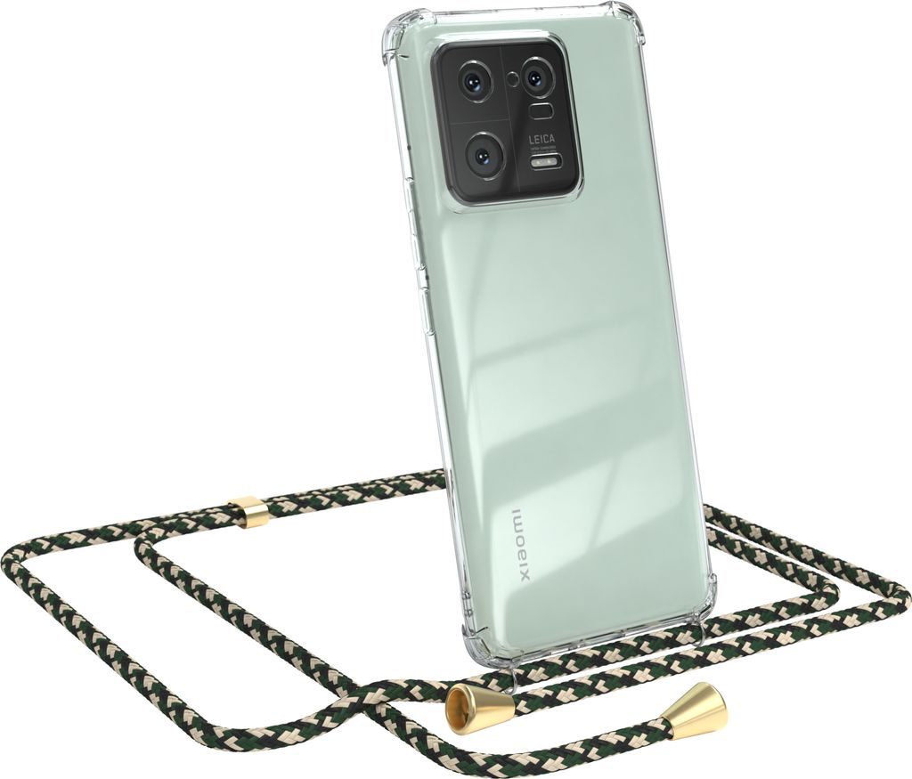 EAZY CASE Handykette kompatibel mit Xiaomi 13 Pro, Handyhülle mit Umhängeband, Handykordel, Schutzhülle Clear, Band in Grün