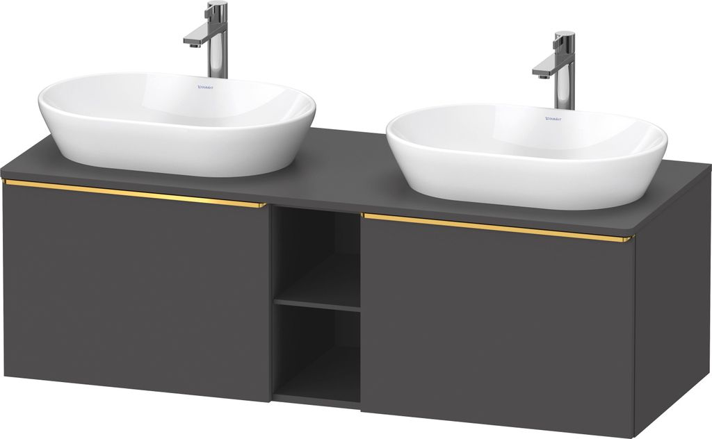 Duravit D-Neo Konsolenwaschtischunterbau wandhängend (Ausschnitt beitseitig), 1400x459x550mm, 2 Auszüge, 2 offene Fächer, mit Griff Gold poliert...