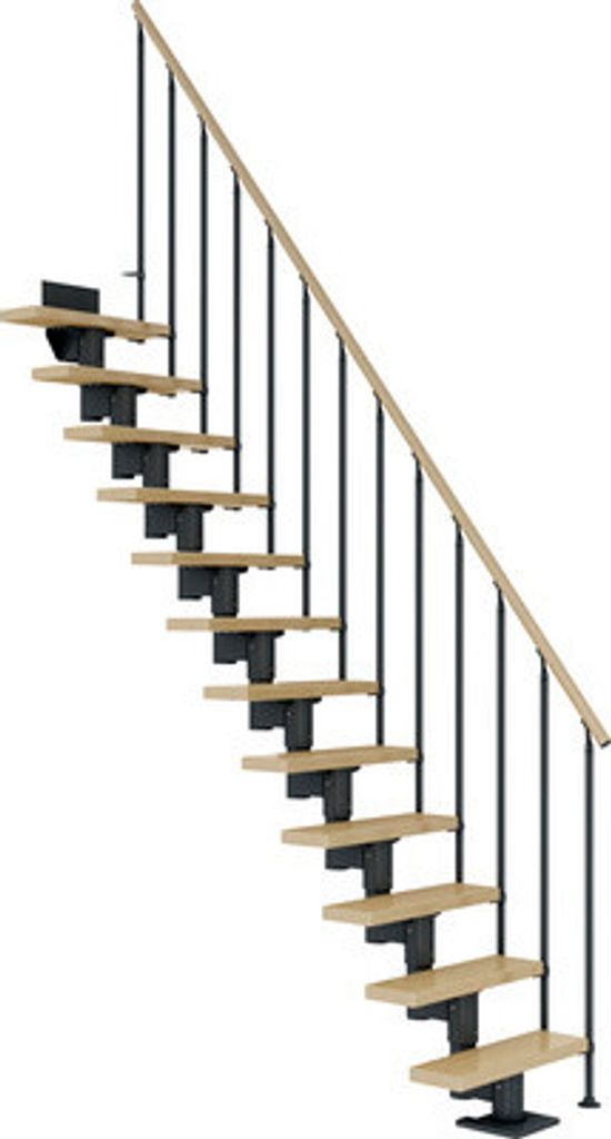 Pertura Mittelholmtreppe Spiros Ahorn Leimholz Anthrazit Gerade 75 cm 11 Stufen / 12 Steigungen Stabgeländer Anthrazit