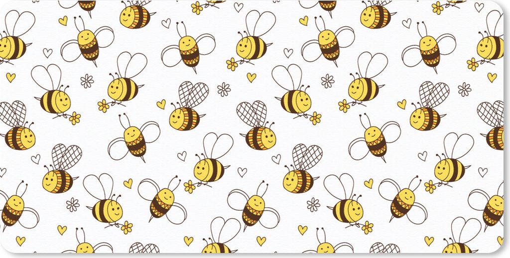 MuchoWow Mauspad Mousepad Biene - Blumen - Herz - Muster 60x30 cm - Mousepads - Maus Mat - Pad - Mausunterlage - Nachhaltig