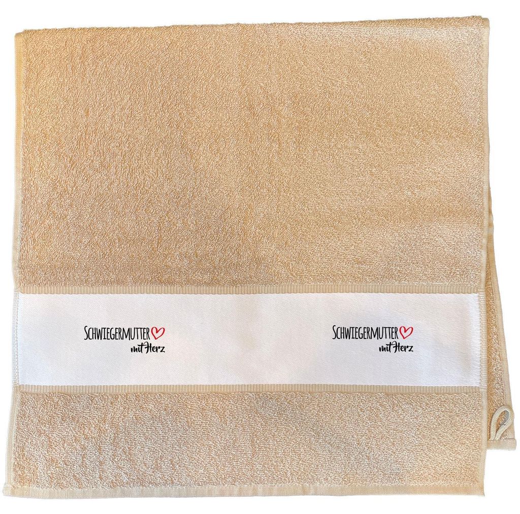 Huuraa Handtuch Schwiegermutter mit Herz 50x100cm Sand Baumwolle Handtuch Geschenkidee