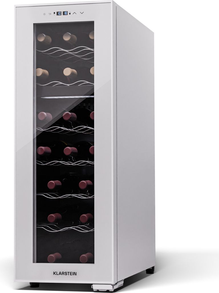 Klarstein Freistehender Weinkühlschrank 2 Zonen, Getränkekühlschrank Klein, Kleiner Weinschrank, Wein-Kühlschrank Klein mit Glastür, Indoor/Ou...