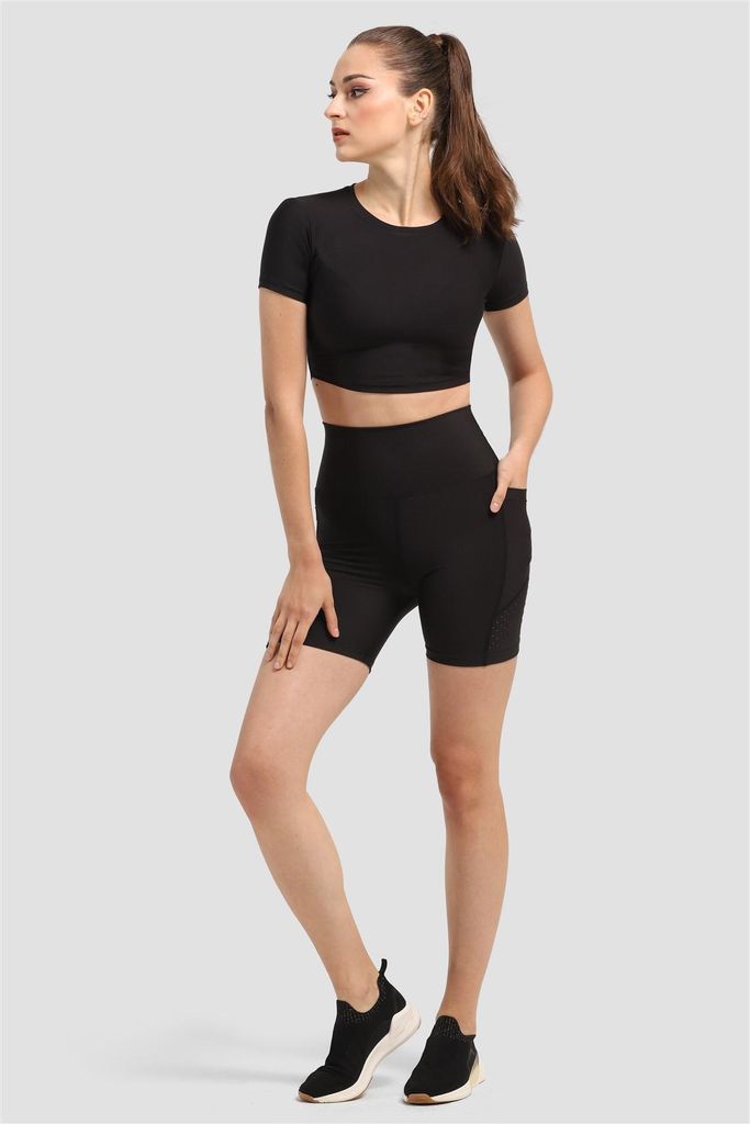 Laser-Cut Kurze Leggings mit Tasche