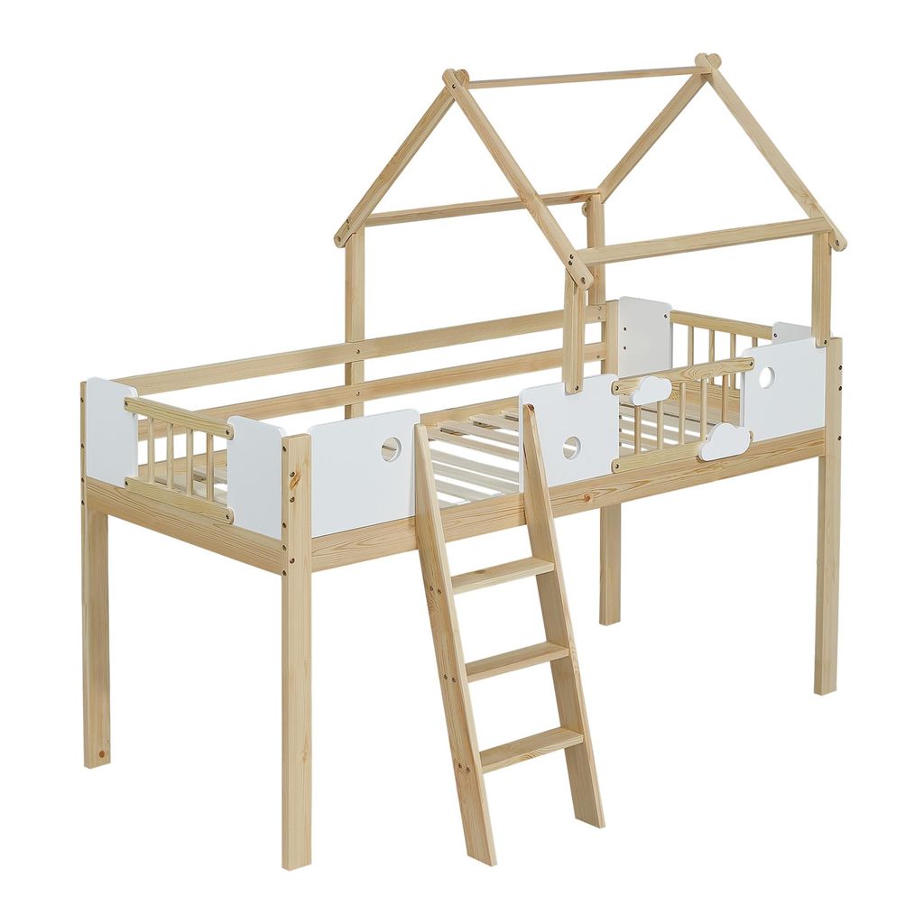 Hochbett, 90x200 cm, Kinderbett mit Lattenrost, Produktbild 