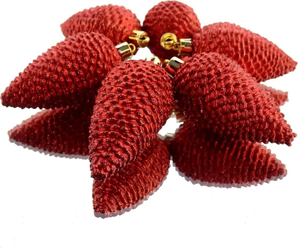 Bruchfeste Weihnachts-Tannenzapfen Rot mit Glitter Ø 4,5 cm - Kunststoff