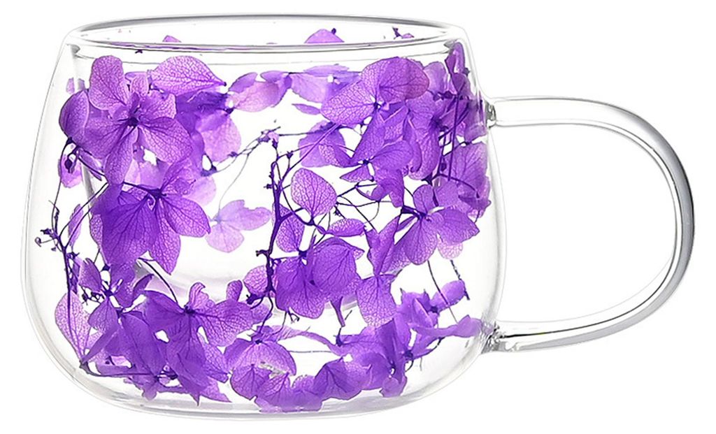 Doppelwandige Glas-Kaffeebecher, 4er-Set, aus hochwertigem Borosilikatglas mit farbenfrohem Blütenblattmuster, für heiße und kalte Getränke wie...