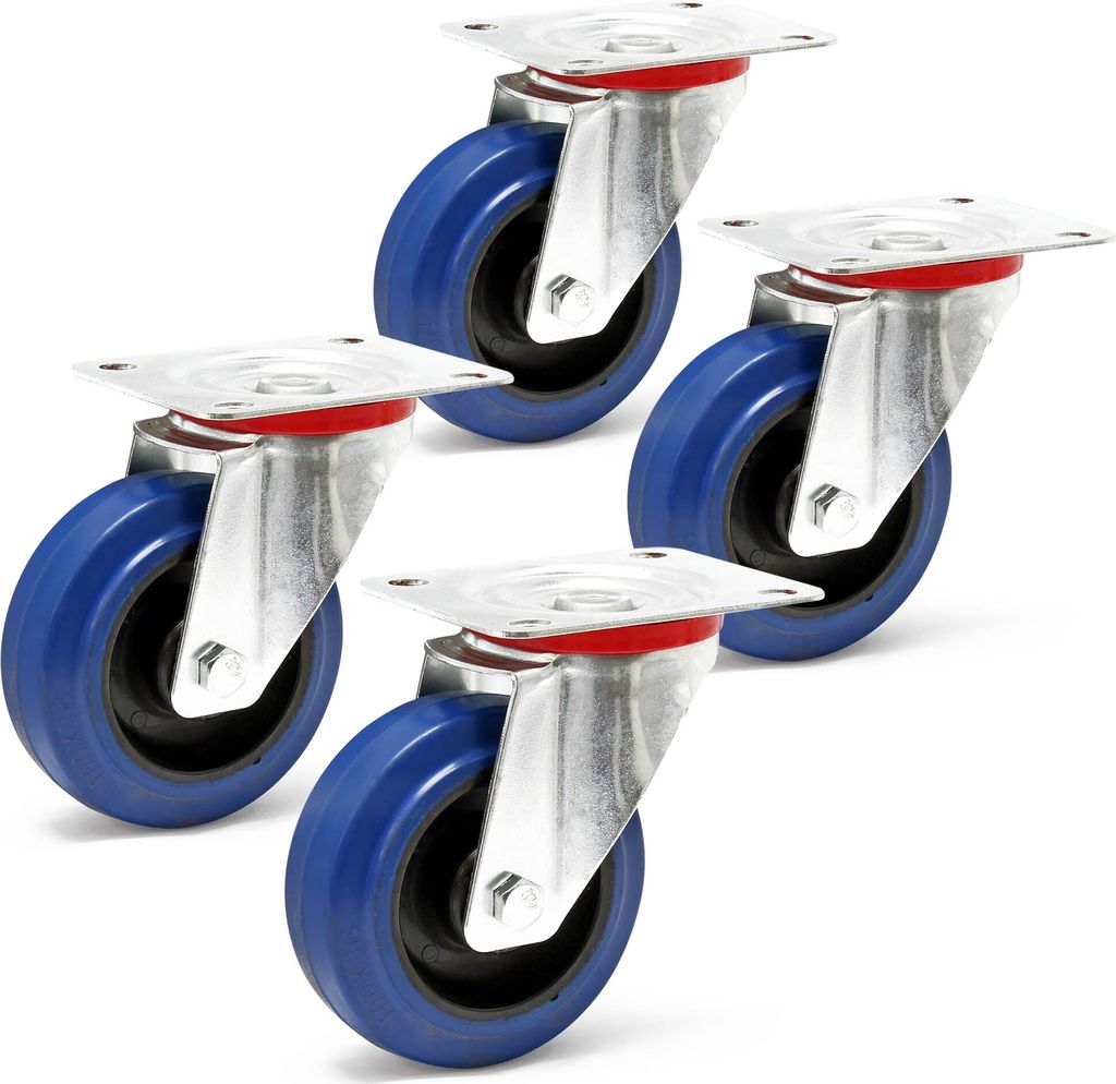 Wiltec Lenkrollen Set 4x Transportrolle ungebremst Ø100mm bis 160kg pro Rad mit Kunststoffrad und Anbauplatte, leiser Lauf, Transportrollen Möbel...