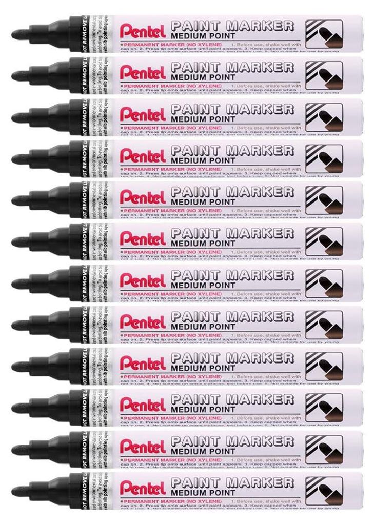 Pentel Paint Marker MMP10 Schwarz, mittlere Spitze 2,5 mm, permanent - Packung mit 12