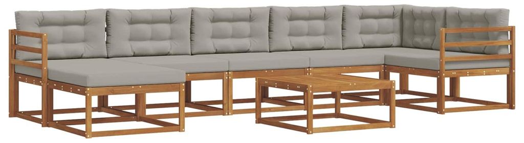 "Rabatt 2026"Outdoor-Sofa garnitur moderne - Balkonmöbel/Gartenlounge-Set - robust und langlebig - mit Kissen 8 pcs Natürlich und Hellgrau - Gart...