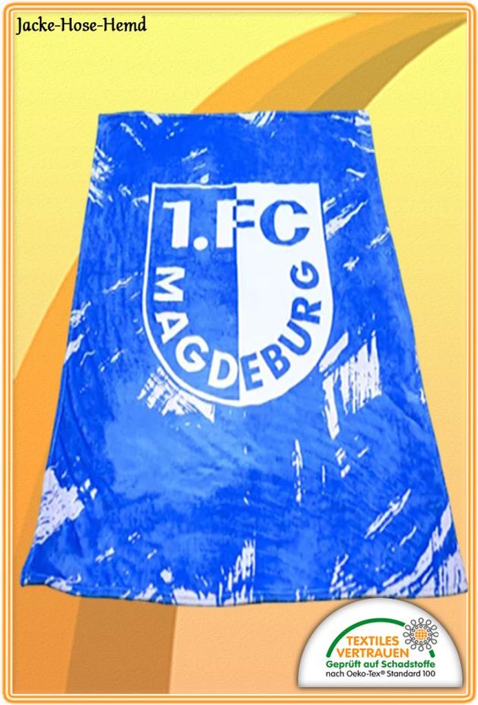 Decke 1.FC Magdeburg Kuscheldecke Fleecedecke Blau Weiß Produktbild 