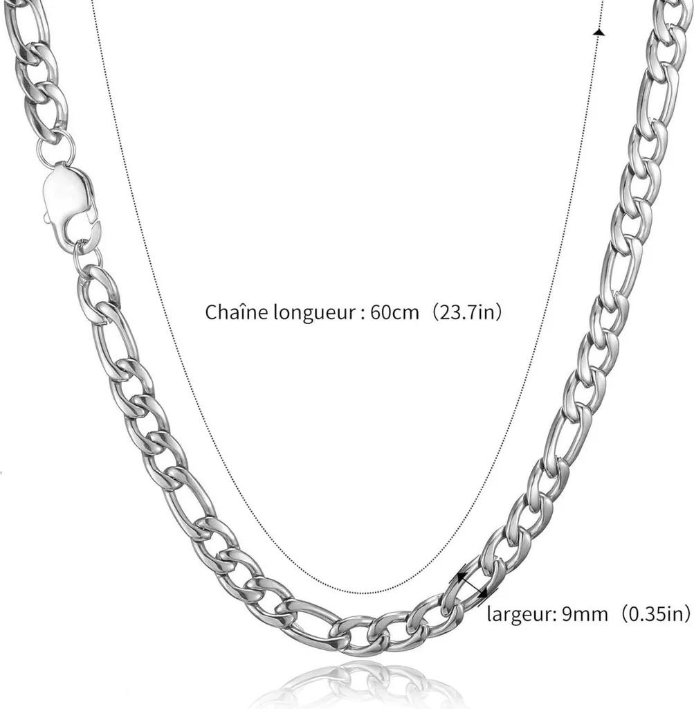 Collana Figaro da uomo in acciaio inossidabile argentato con catena a cordoncino 5 mm 45-90 cm - 11