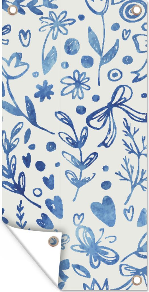 MuchoWow 80x160 cm Outdoor-Poster Gartendeko Sichtschutz Garten Poster für den Garten Ein florales Muster in blauen Farben