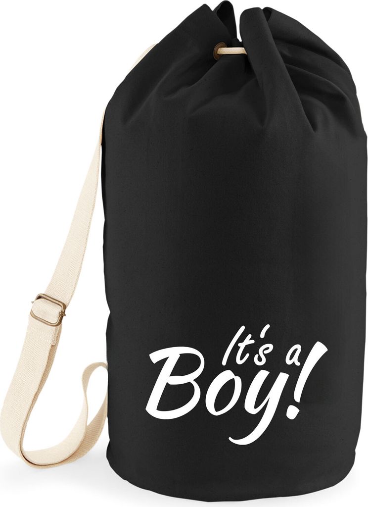 Huuraa Seesack It`s a Boy! Schriftzug 20 Liter Black Baumwolle Rucksack Geschenkidee