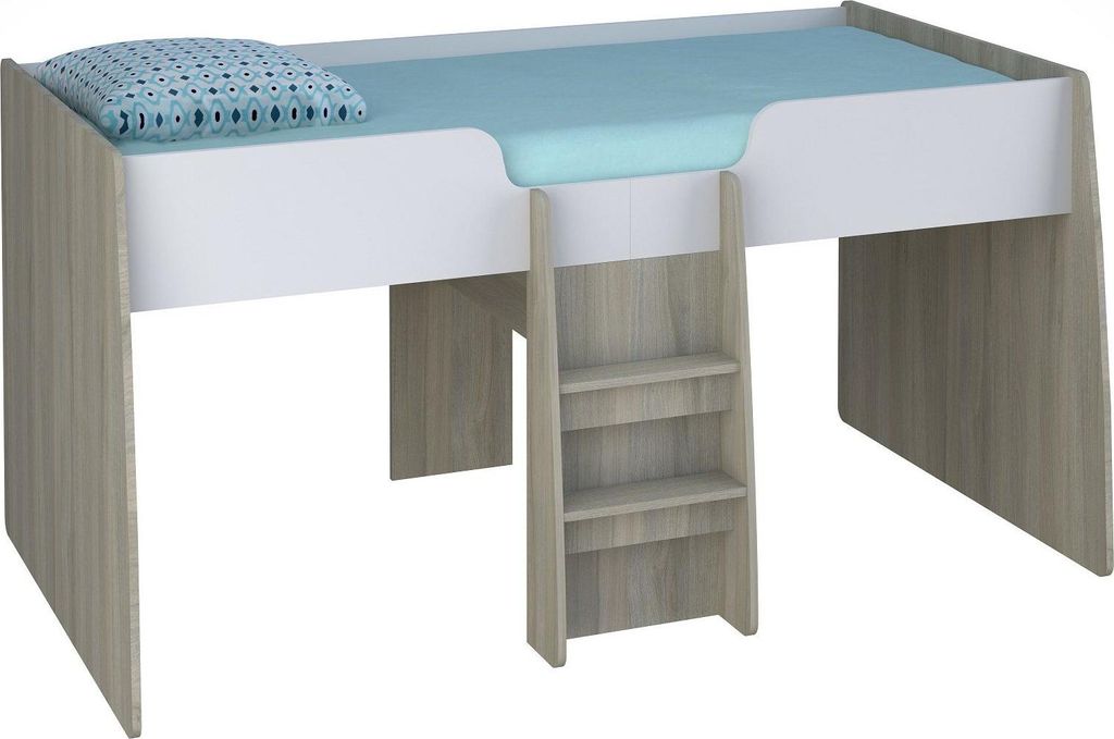 Hochbett FINN mit integriertem Tisch und Regal : + 7 Zonen Matratze, 90x190 cm Ulme ohne Aufsatz Matratze: + 7 Zonen Matratze, 90x190 cm Farbe: Ulm...