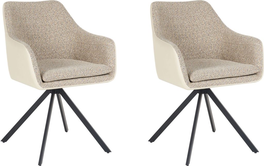 BELIANI Esszimmerstuhl 2er Set Taupe aus Stoff u. Kunstleder Schwarze Metallbeine mit Armlehnen Modernes Design Polsterstühle für Esszimmer
