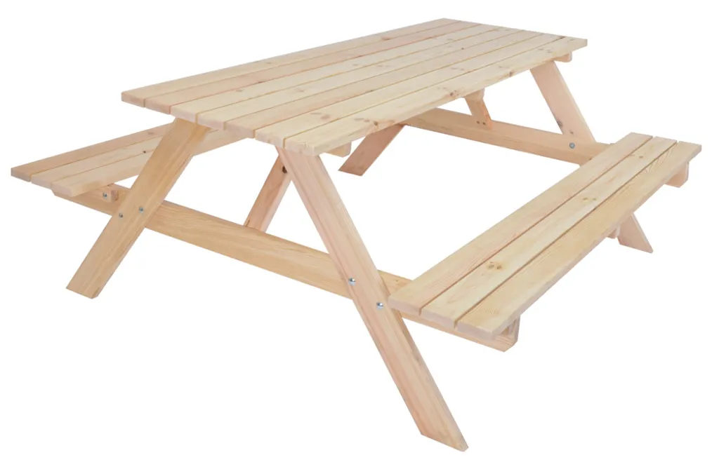 Table de pique-nique 180 cm avec bancs pliants en bois massif naturel