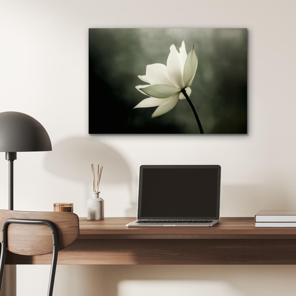 MuchoWow Wanddekoration Metall Metallbild Wandkunst 60x40 cm Weiß - Lotus - Dunkel - Blume MuchoWow Aluminium Gemälde - Gemälder