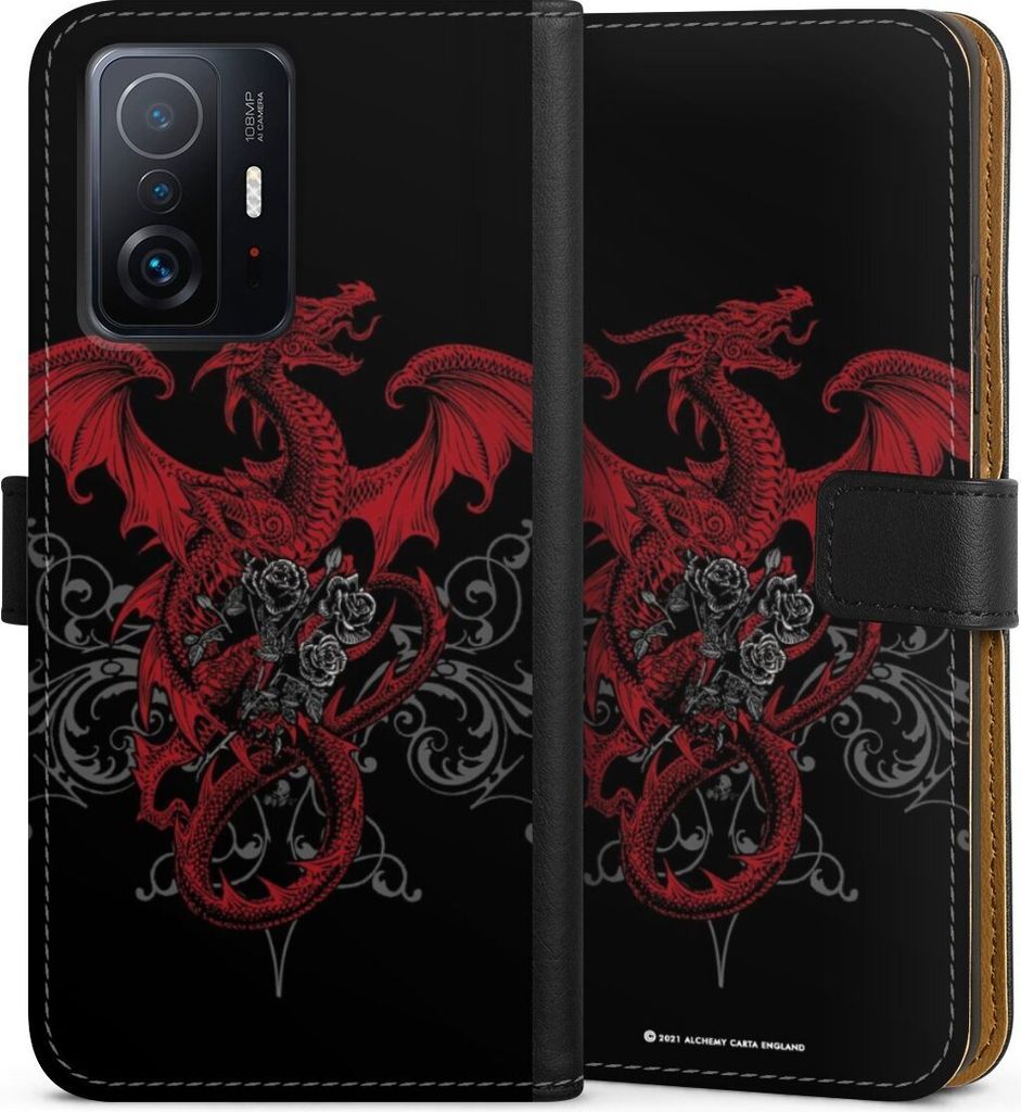 DeinDesign Klapphülle für Xiaomi 11T Pro 5G Handytasche Lederhülle Tasche Drache Gothic Rot