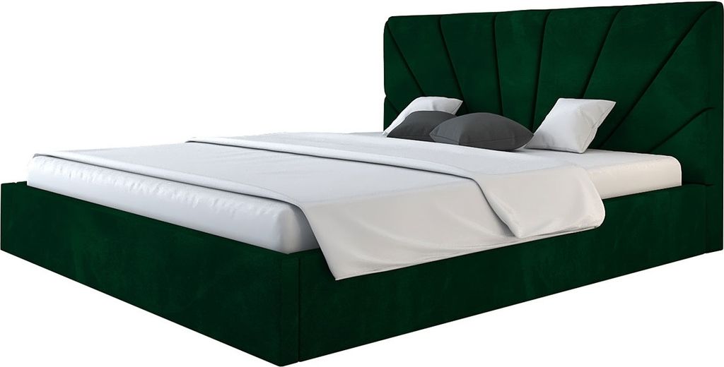 DENVER SLIM Polsterbett 160x200cm, Doppelbett mit Stauraum und Lattenrost aus Metall, Stauraumbett, Velourestoff, Grün