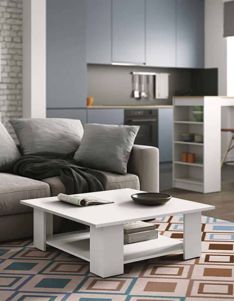Table basse blanche en mélamine robuste LIME au format carré 67 cm - 6