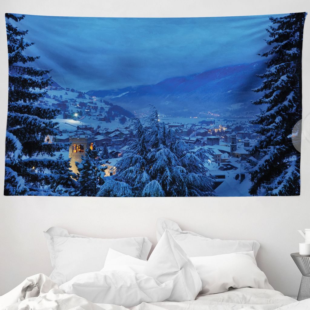 ABAKUHAUS Landschaft Wandteppich, Winter-Waldbäume aus Weiches Mikrofaser Stoff Waschbar ohne Verblassen Digitaldruck, 230 x 140 cm, Blau