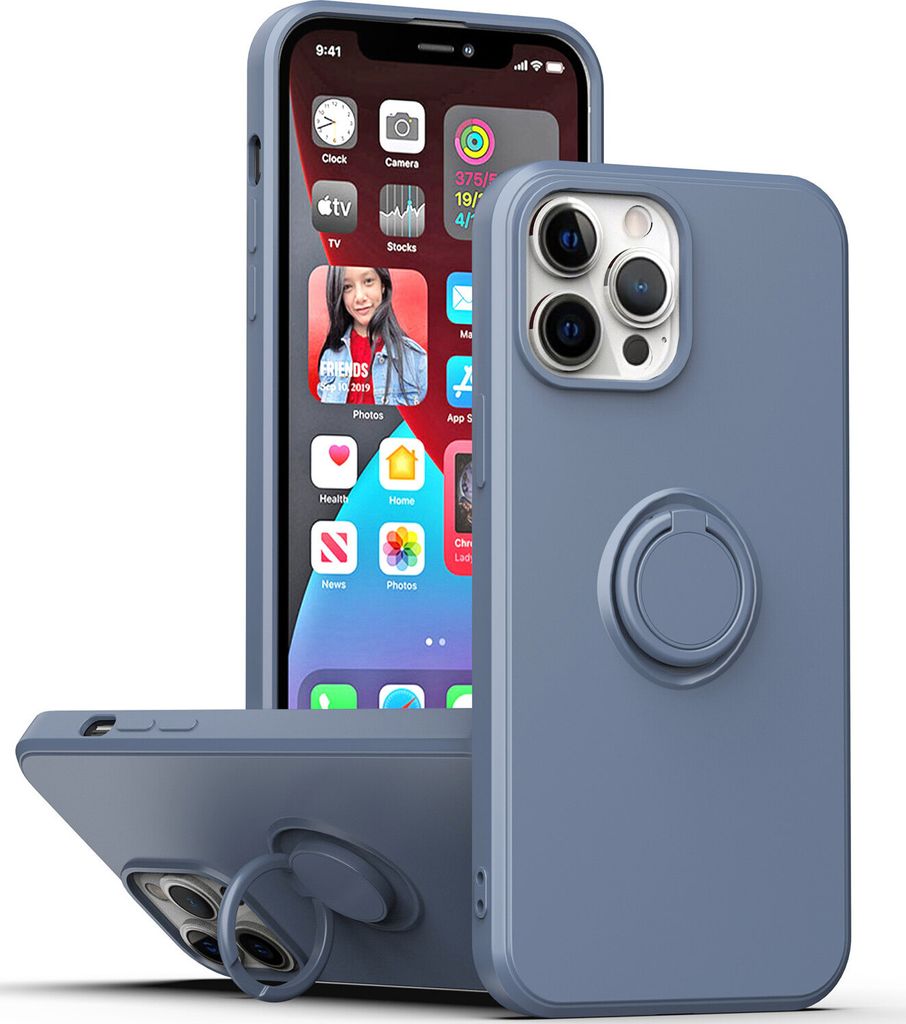 iPhone 13 Pro Max Handyhülle, Ring Halter Ständer Kratzfeste Weiche Silikon schutzhülle für iPhone 13 Pro Max Grau