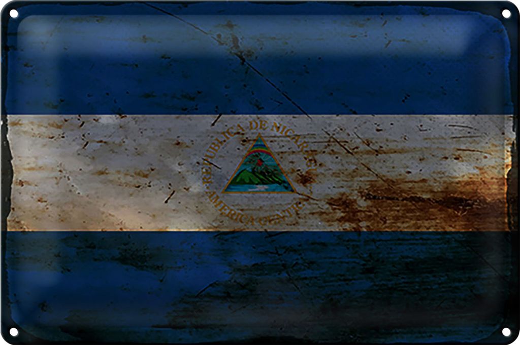 Blechschild Flagge Nicaragua 18x12cm Flag Nicaragua Rost