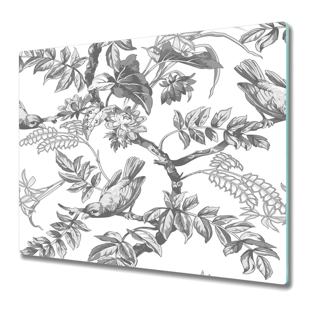 Küche Schneidebrett - Schneidebrett Glas - Herd Abdeckung - 60x52 - Grau Vögel Tiere
