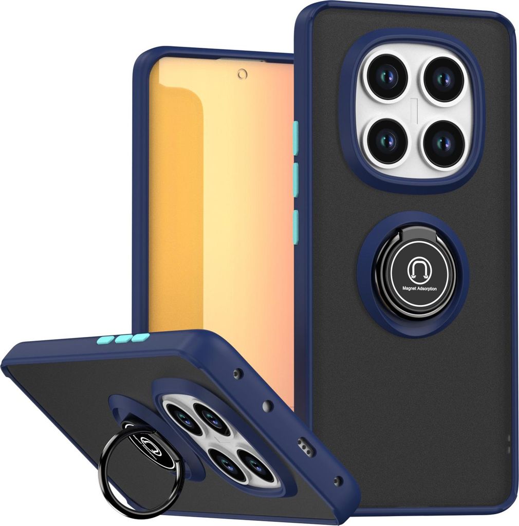 Hülle für Xiaomi Redmi Note 14 Pro+ 5G Matte Transluzent TPU Stoßfest Schutzhülle mit Ring Halter Ständer Blau