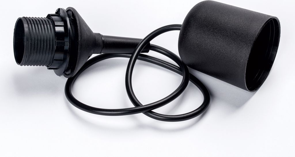 Leuchtenpendel, Lampenaufhängung, E27 Fassung mit Schraubring, Länge 70cm, PVC Kabel, Schwarz