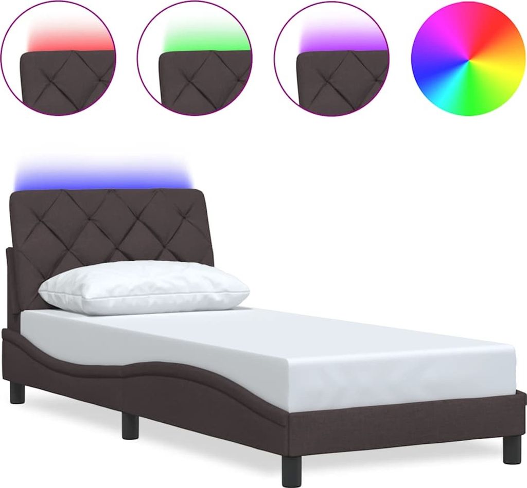 vidaXL Bettgestell mit LED ohne Matratze Dunkelbraun 90x200 cm Stoff