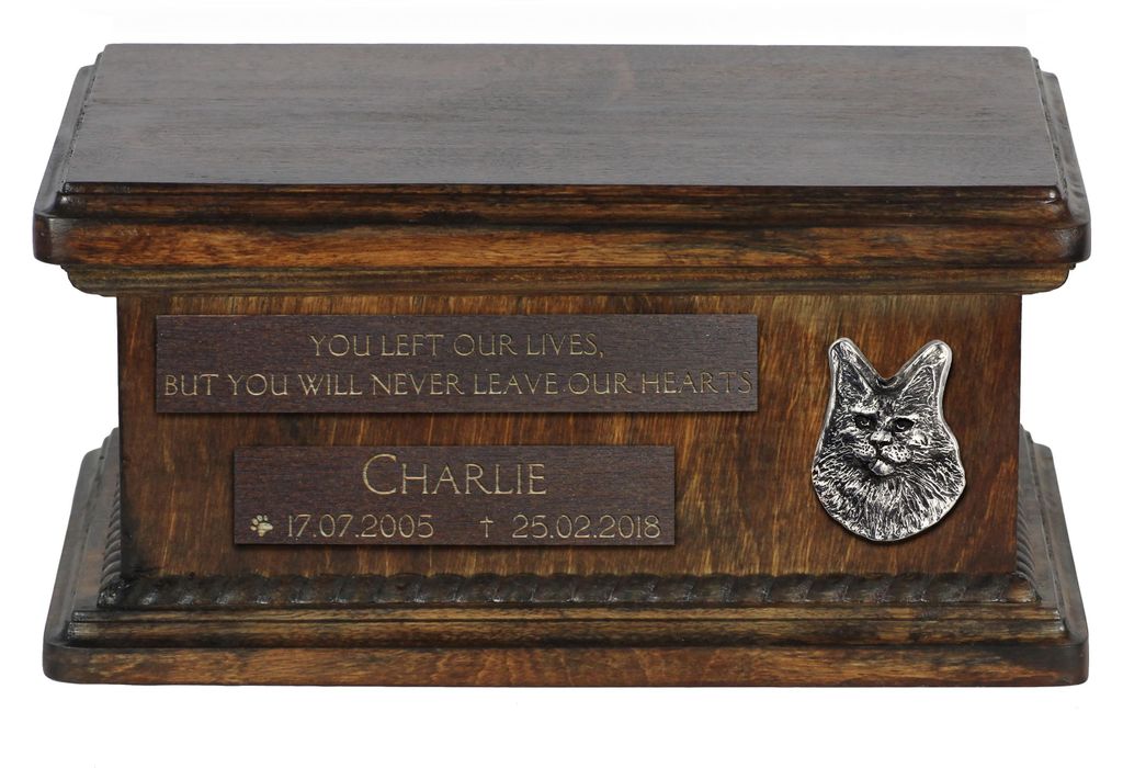 Maine Coon - hölzerne Urne für die Asche eines Hundes, personalisierte Urne mit Gravur, kleine Urne für Hundesasche von der Marke Art-Dog