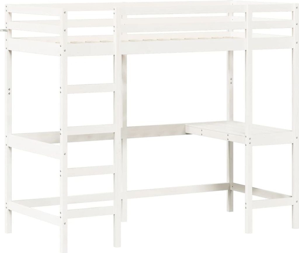 Hochbett mit Schreibtisch Weiß 90x200 cm Massivholz Kiefer