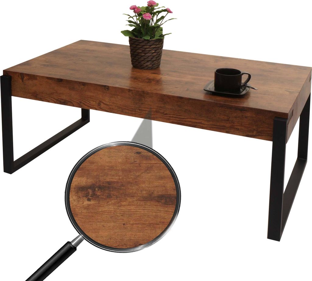 Couchtisch MCW-L53, Wohnzimmertisch Beistelltisch Sofatisch, Metall 43x110x64cm dunkle Wildeiche