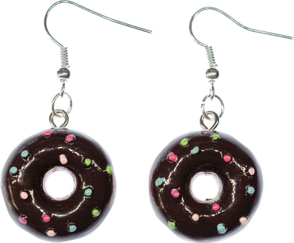 Donut bunte Perlen Ohrringe Ohrhänger Glasur Streusel Fast Food USA 23mm braun